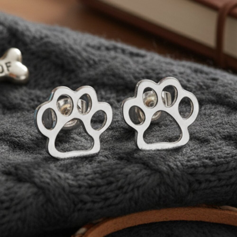 Paw Print Stud Earrings Stainless Steel Hypoallergenic 18K Gold Plated